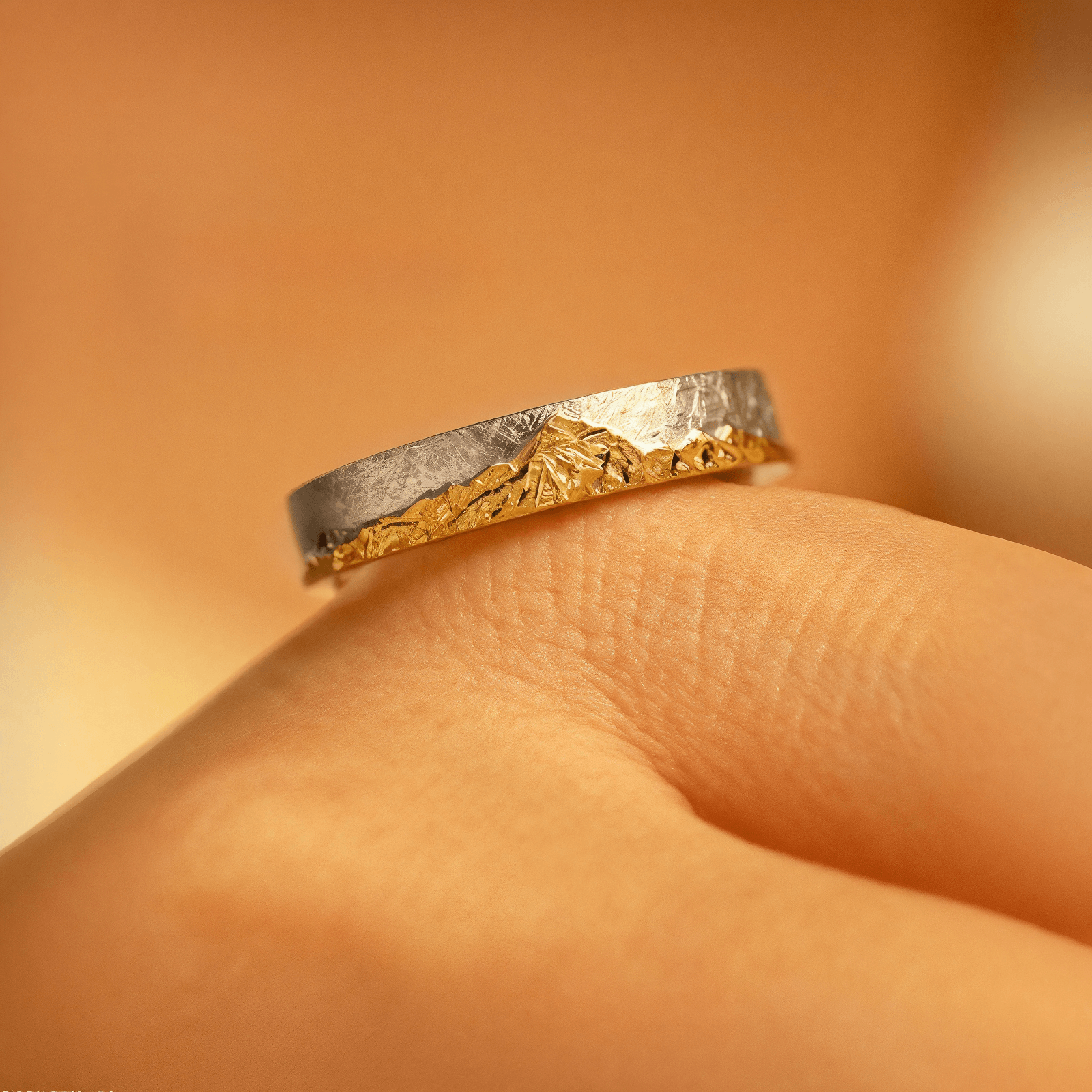【Mt. Kailash】 Gold Plated Titanium Hand-Engraved  Mens/Womens Mount Wedding Ring