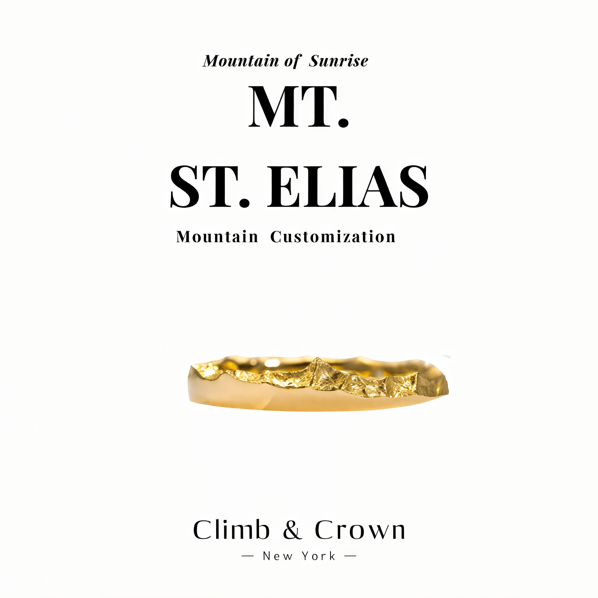 【Mt. Saint Elias】Gold Hand-Engraved Mount Mens/Womens Wedding Ring