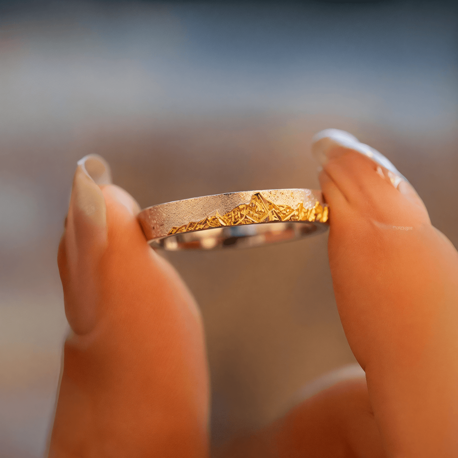 【Mt. Whitney】 Hand-Engraved Mount Mens/Womens Wedding Ring