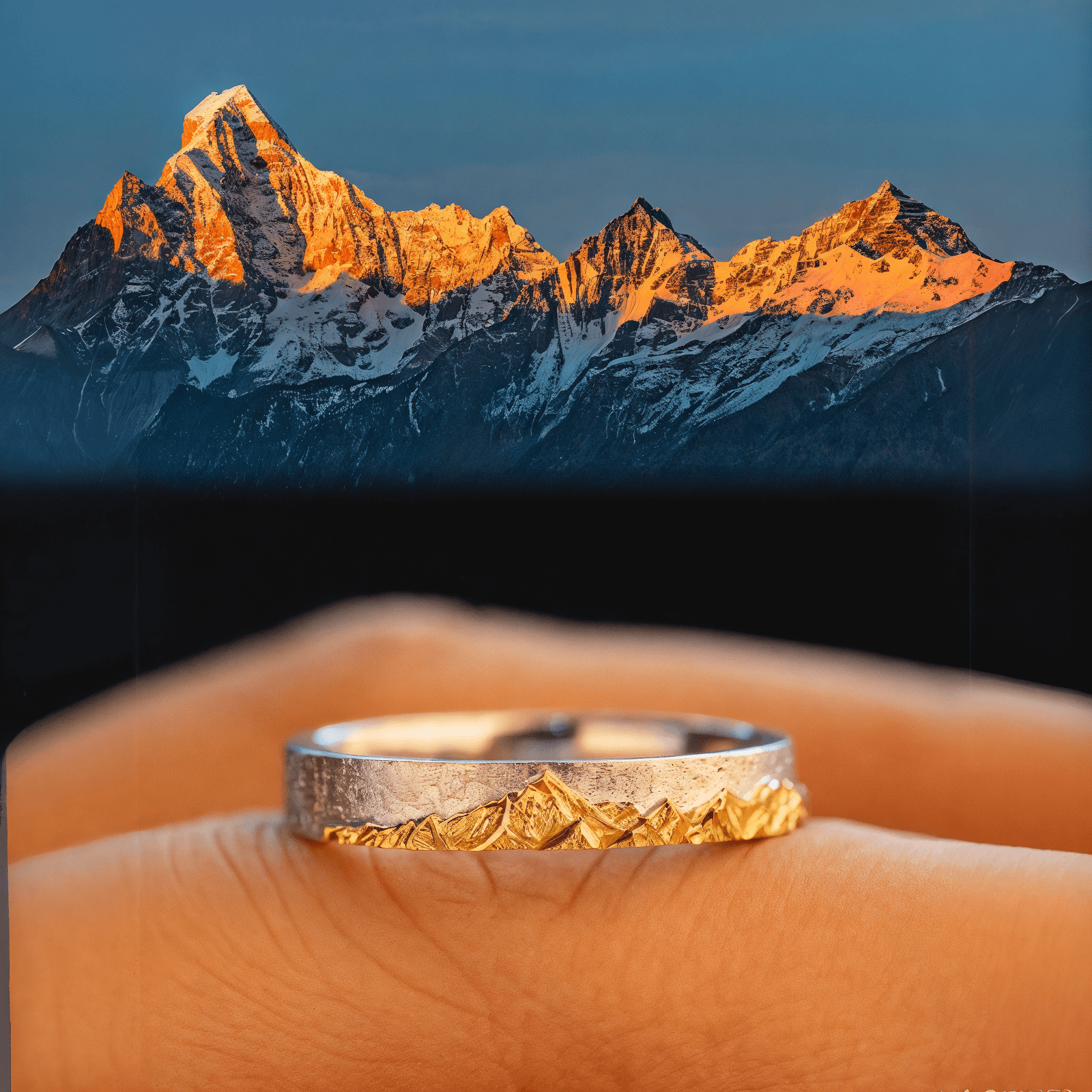 【Mt. Whitney】 Hand-Engraved Mount Mens/Womens Wedding Ring
