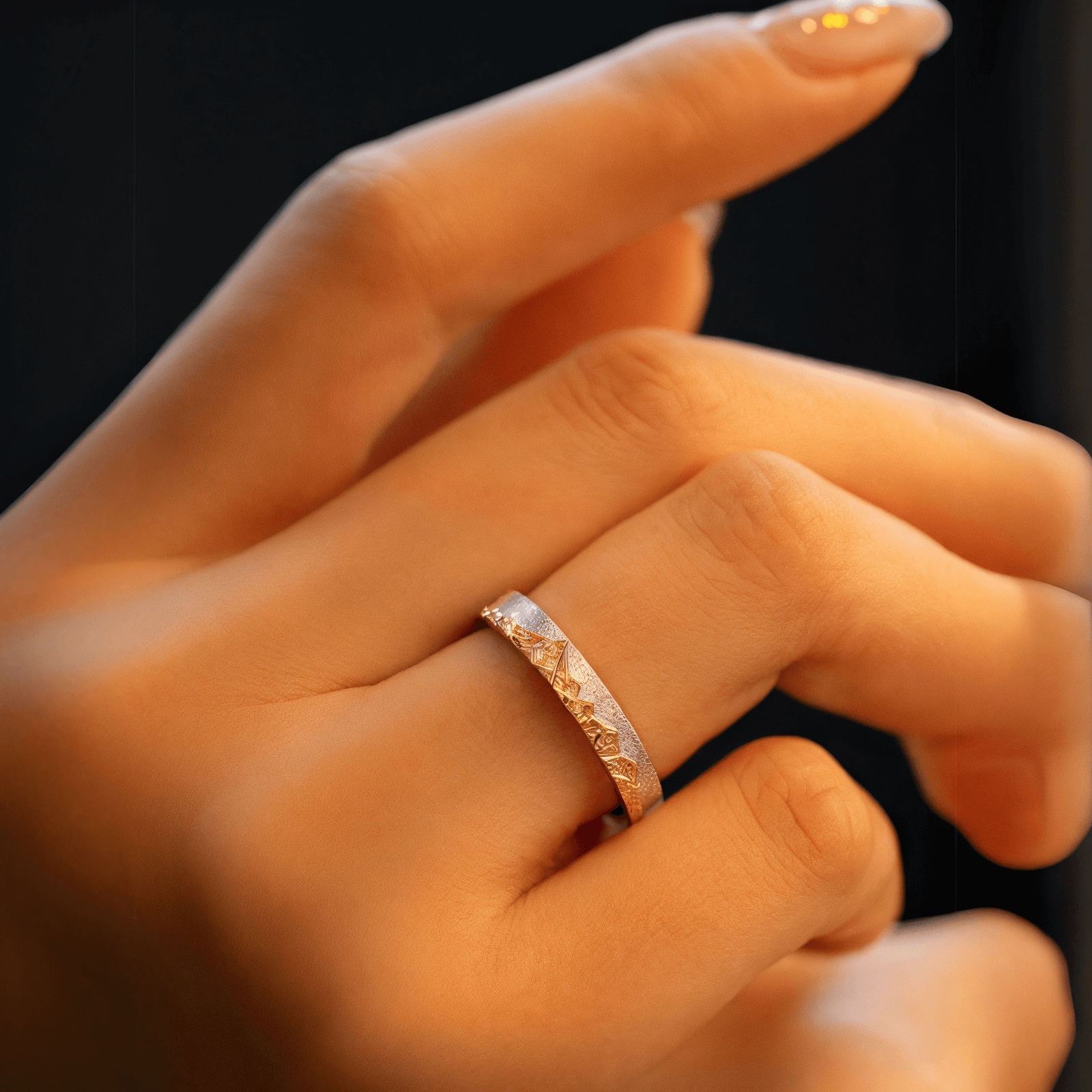 【Mont Blanc】 Hand-Engraved Mount Mens/Womens Wedding Ring