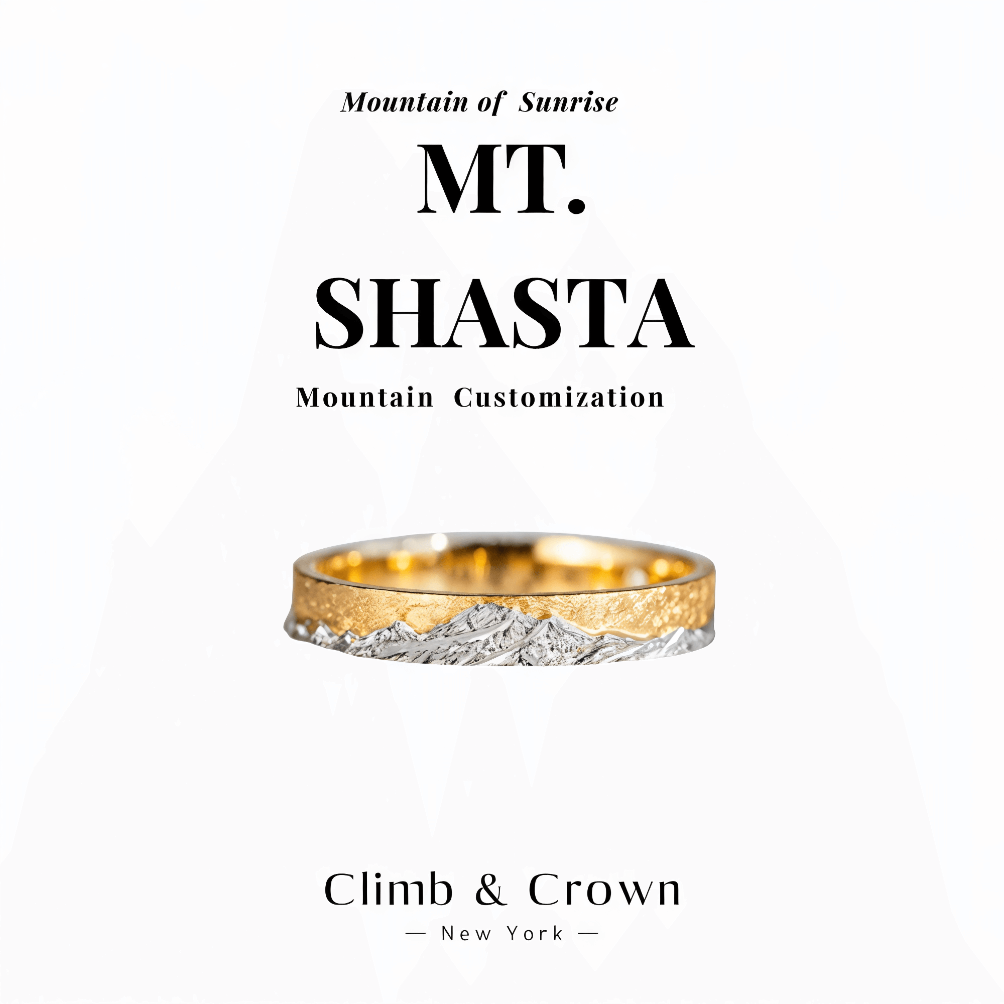 【Mt. Shasta】Gold Hand-Engraved Mount  Mens/Womens Wedding Ring