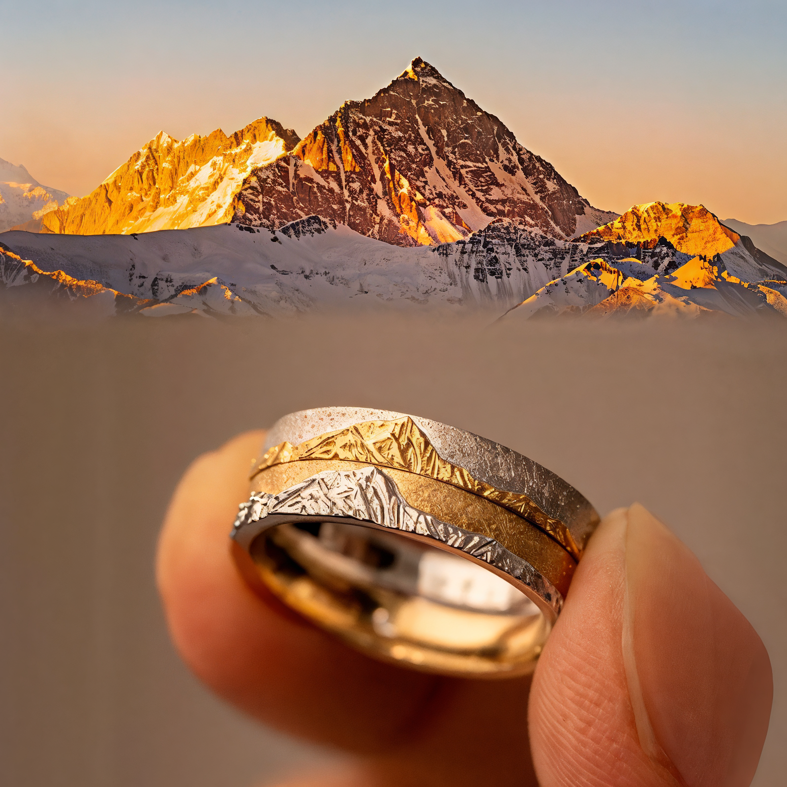 【Everest Summit】 Hand-Engraved Mount Mens/Womens Wedding Ring