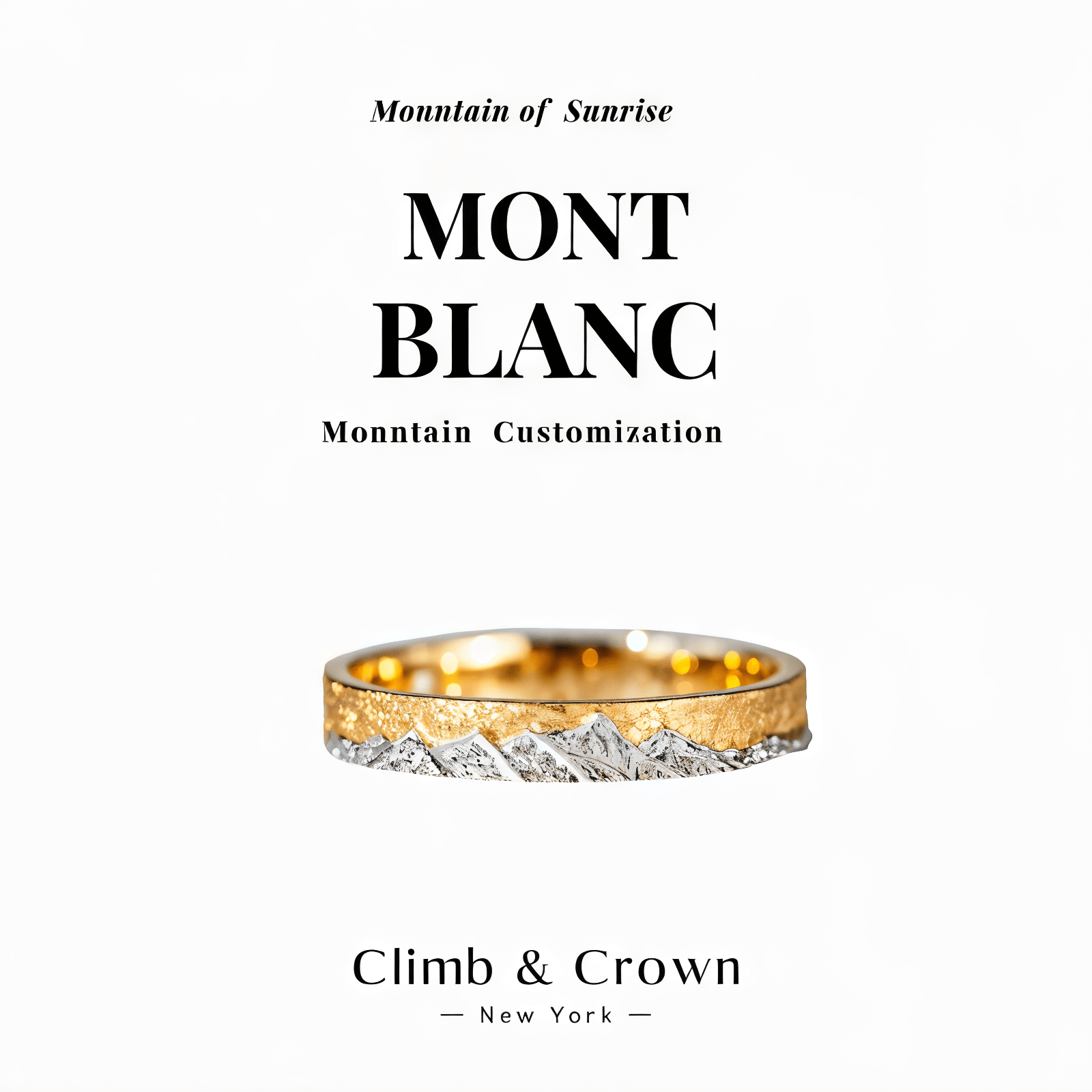 【Mont Blanc】Gold Hand-Engraved Mount Wedding Ring