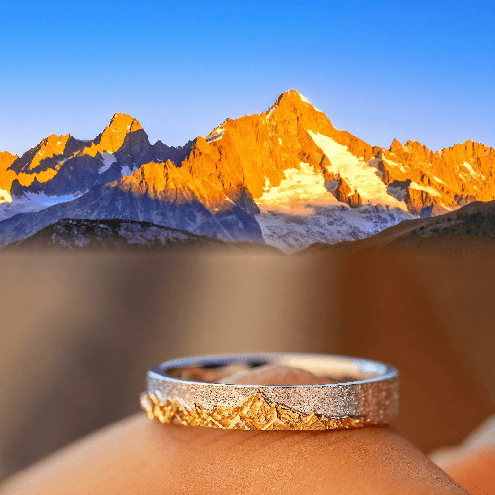 【Mont Blanc】 Hand-Engraved Mount Mens/Womens Wedding Ring