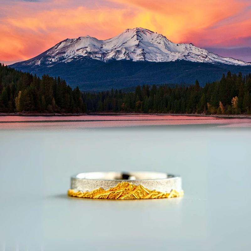 【Mt. Shasta】18k Gold Plated Silver Hand-Engraved Mount Ring