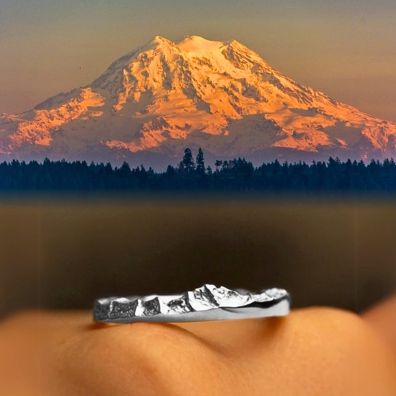 【Mt. Rainier】Sterling Silver Hand-Engraved Mount Ring