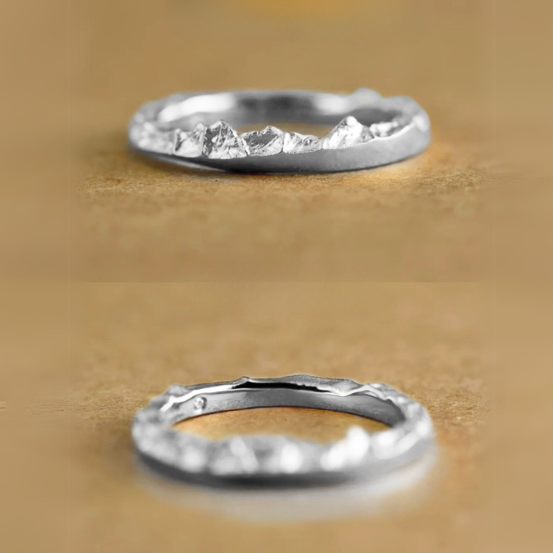 【Mt. Logan】Hand-Engraved Mount Mens/Womens Wedding Ring