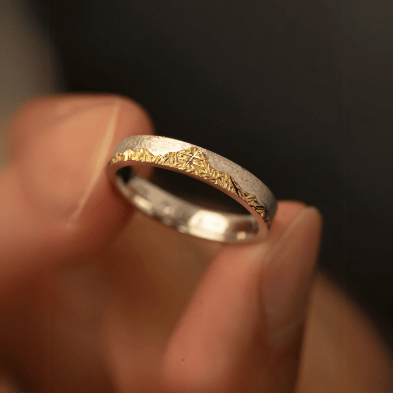 【Mt. Denali】Hand-Engraved Mount Mens/Womens Wedding Ring
