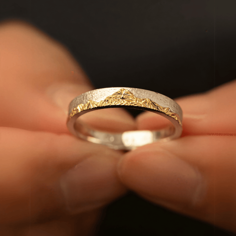 【Mt. Denali】Hand-Engraved Mount Mens/Womens Wedding Ring