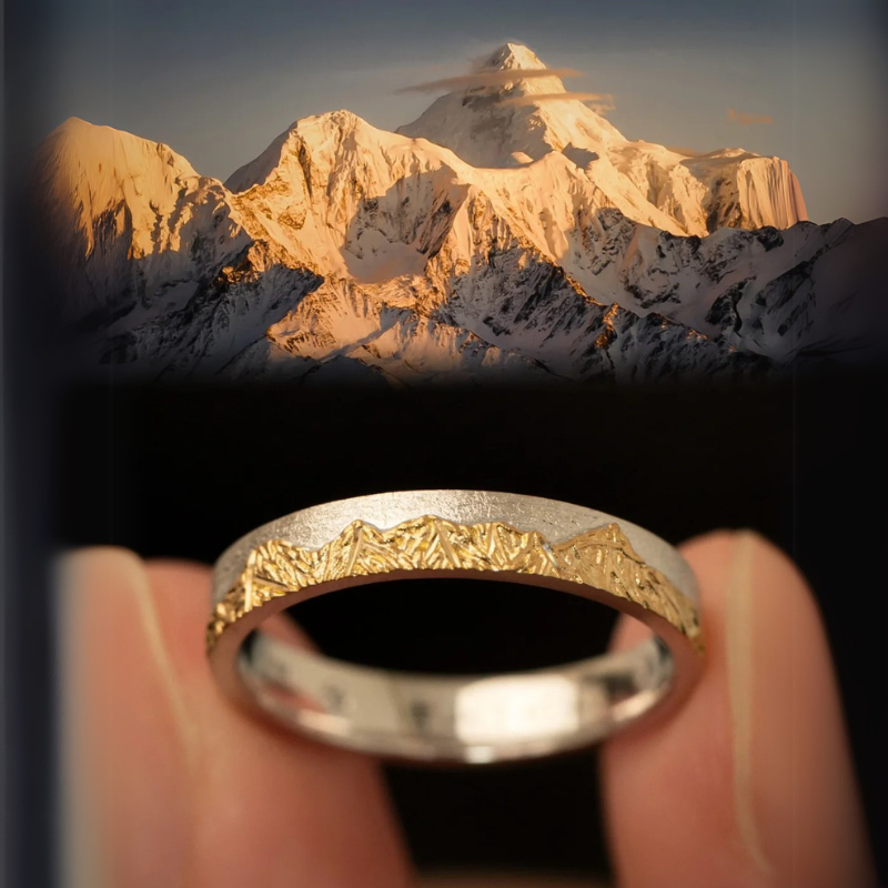 【Mt. Logan】18k Gold Plated Silver Hand-Engraved Mount Ring