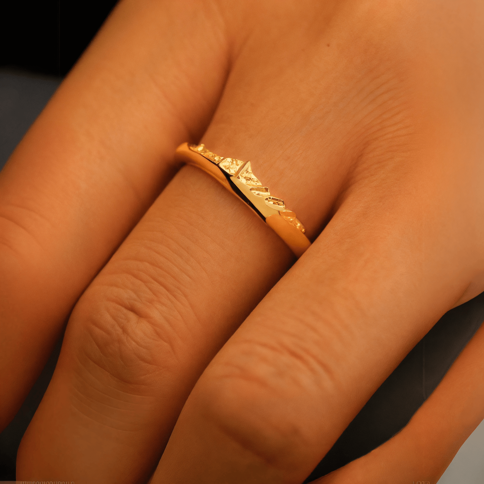 【Mt. Whitney】Gold Hand-Engraved Mount  Wedding Ring