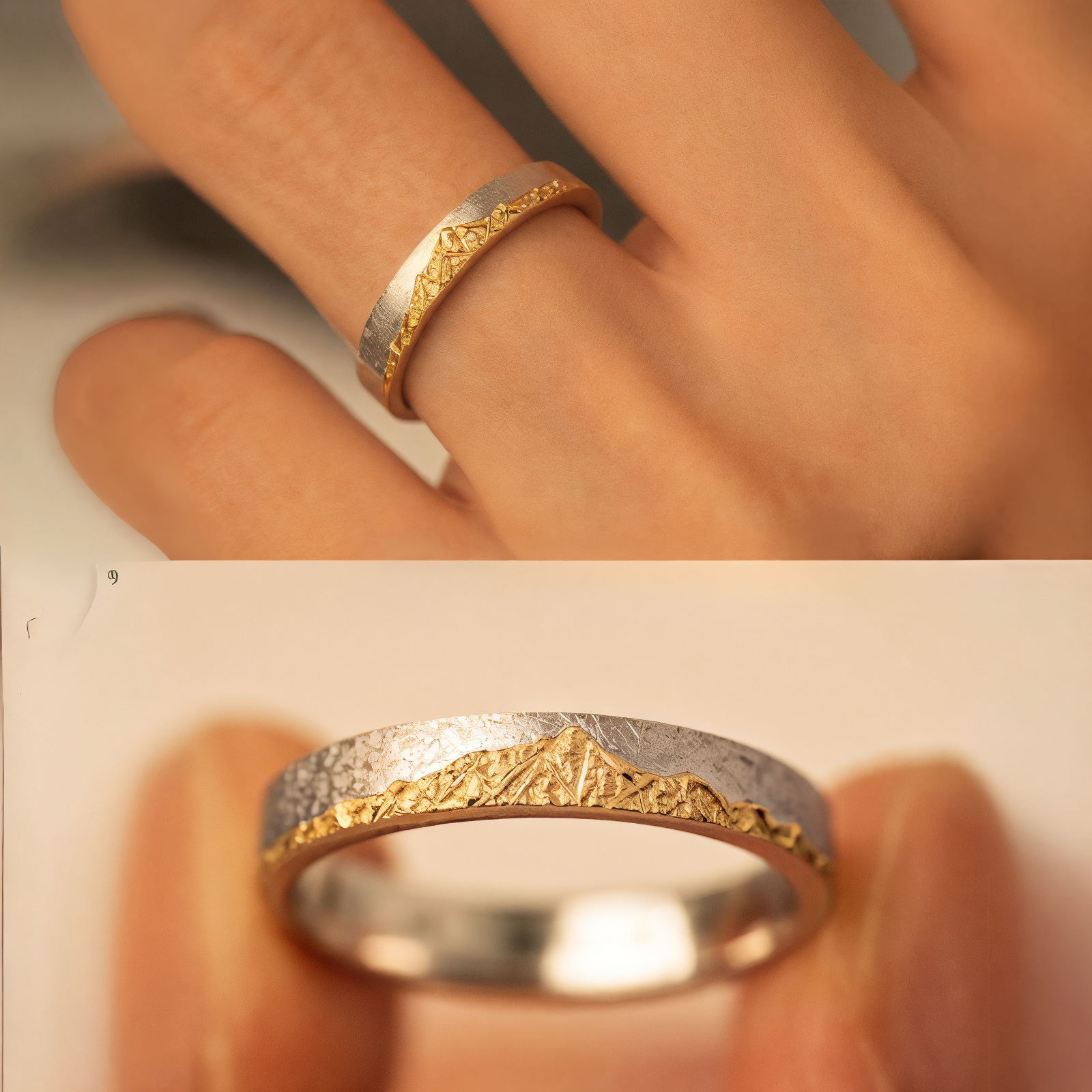 【Everest Summit】 Hand-Engraved Mount Mens/Womens Wedding Ring
