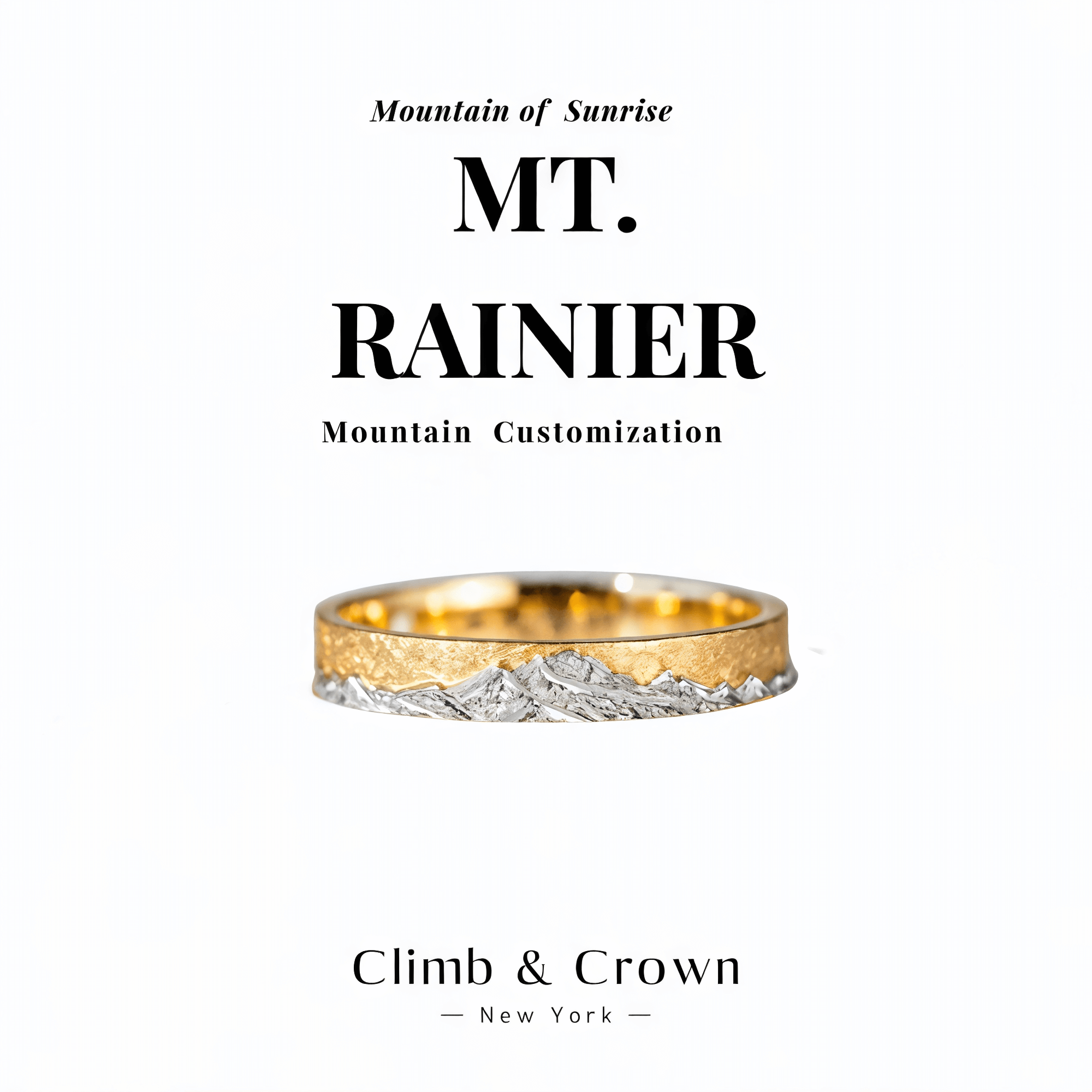 【Mt. Rainier】 Gold Hand-Engraved Mount Wedding Ring