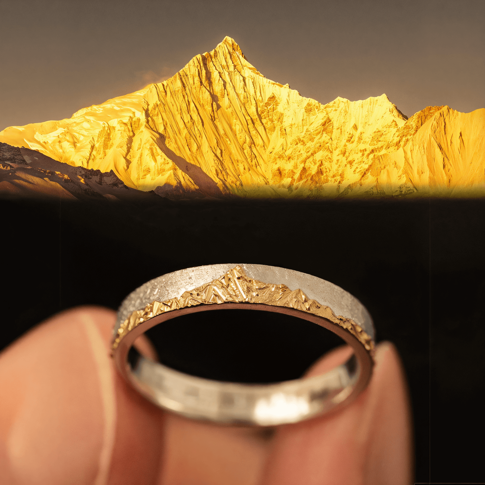 【Mt. Saint Elias】 Hand-Engraved Mount Mens/Womens Wedding Ring