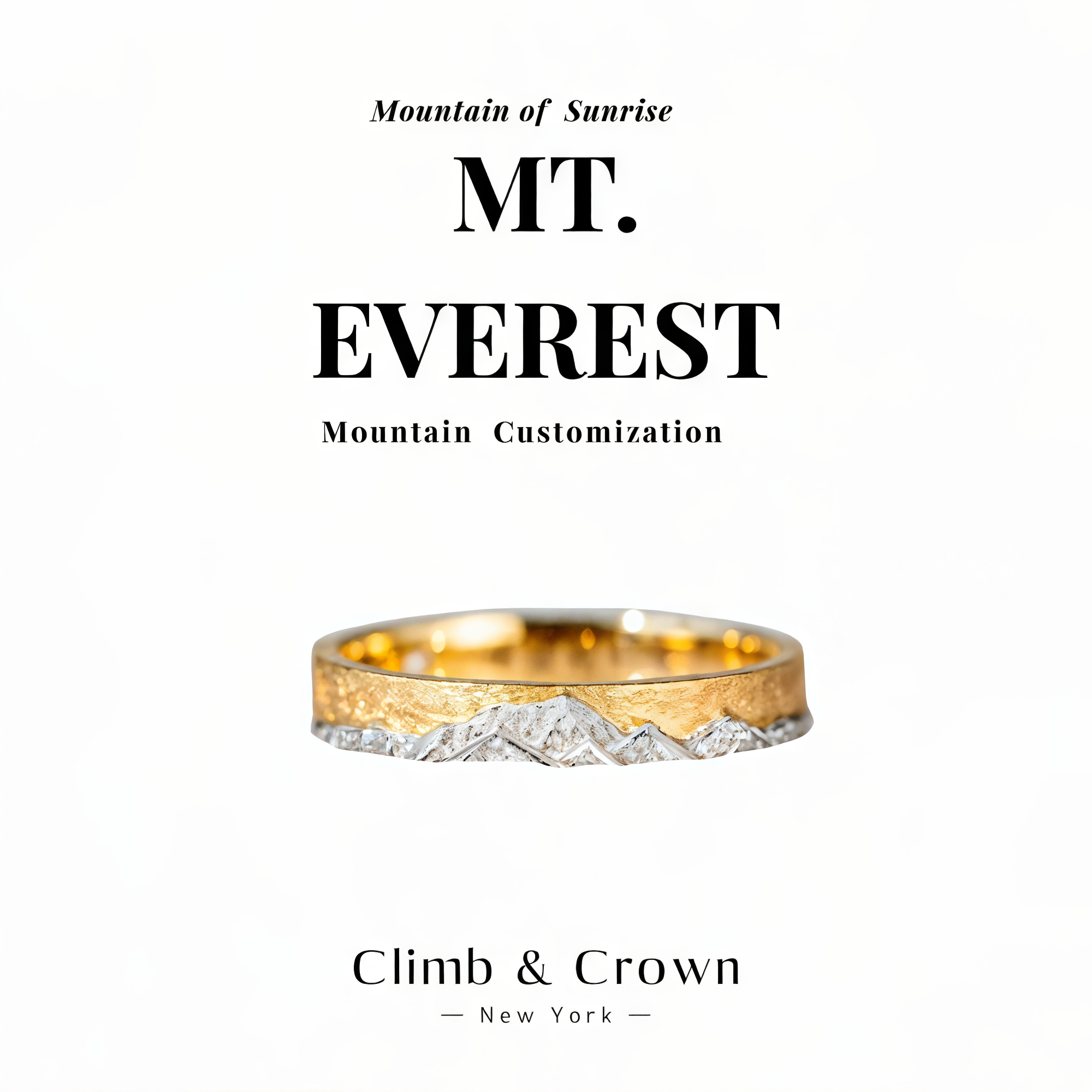 【Everest Summit】 Gold Hand-Engraved Mount Everest Wedding Ring