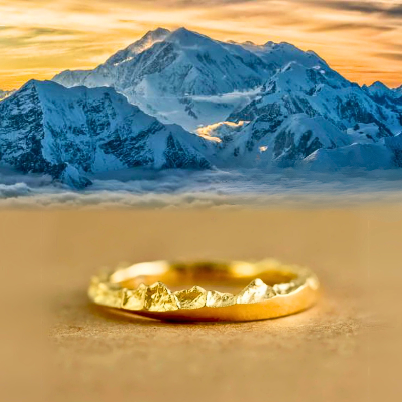 【Mt. Logan】Gold Hand-Engraved Mount Wedding Ring